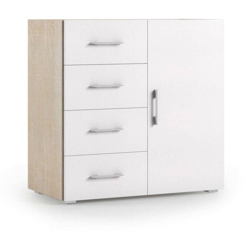 foto del prodotto dmora credenza violetta, mobile buffet a 1 anta e 4 cassetti, madia da soggiorno, armadietto multiuso con ripiani, 100 made in italy, cm 90x41h87,