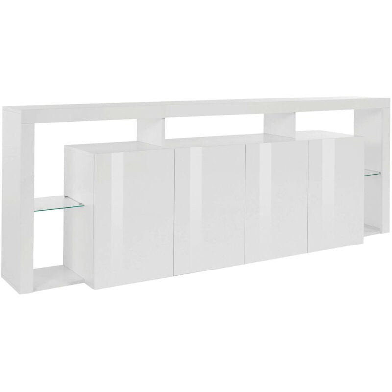 foto del prodotto dmora credenza wilmer, buffet da soggiorno a 4 ante, madia da salotto, credenza moderna, 220x40h80 cm, bianco lucido, con imballo rinforzato