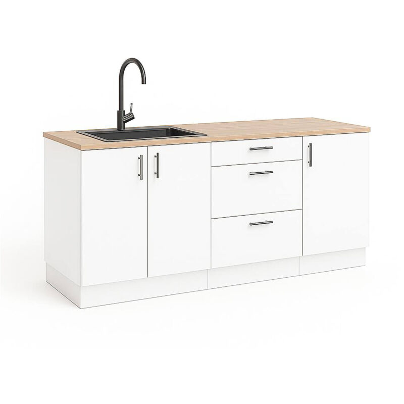 foto del prodotto dmora cucina completa lipomo, composizione cucina moderna, set cucina componibile, soluzione cucina funzionale, bianco e rovere