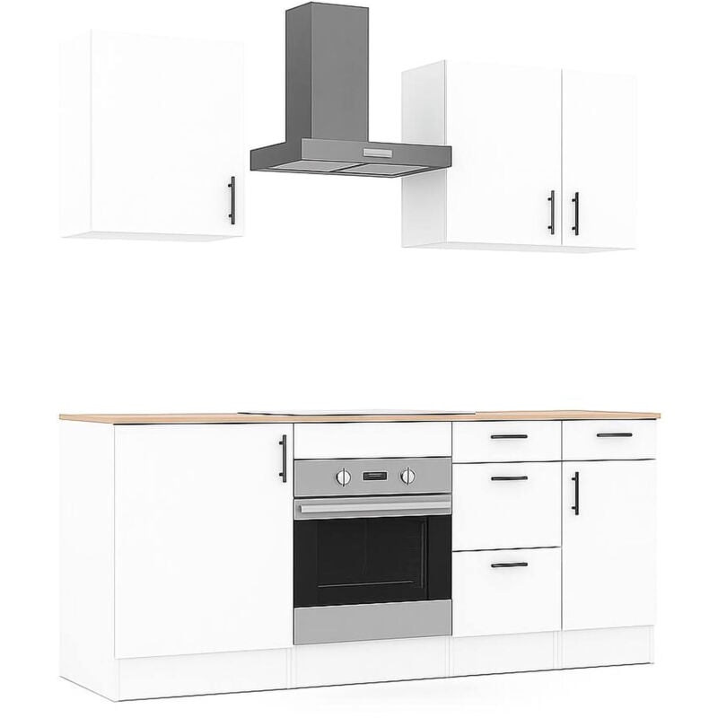 foto del prodotto dmora cucina completa moriantha, composizione cucina moderna, set cucina componibile, soluzione cucina funzionale, bianco e rovere