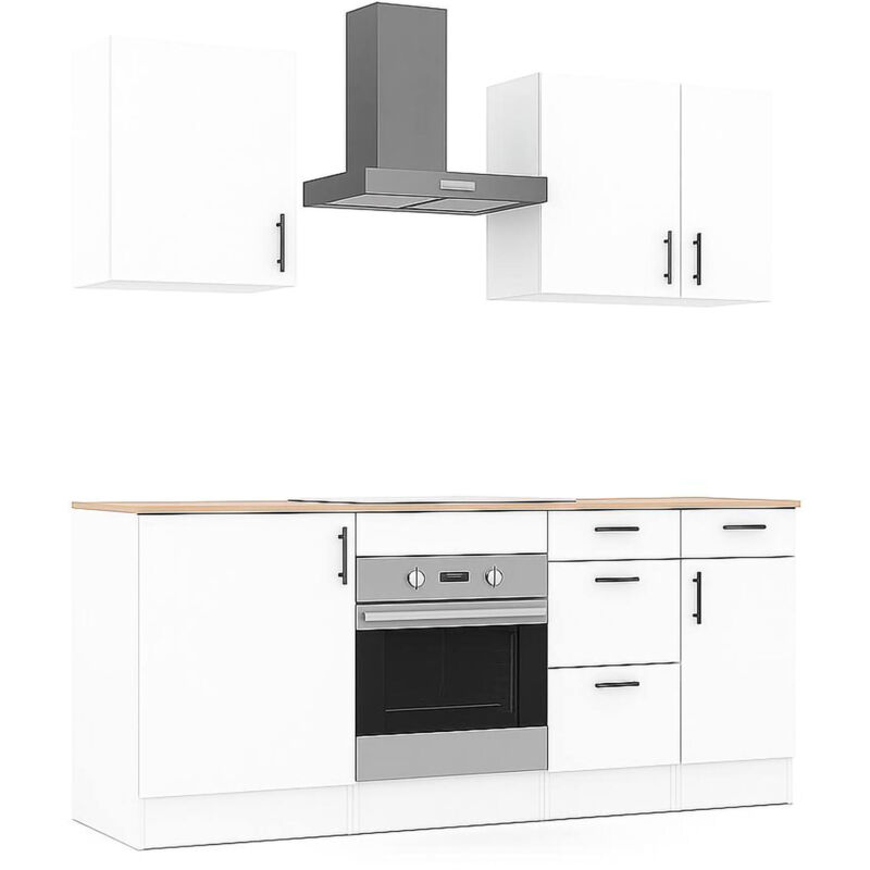 foto del prodotto dmora cucina completa moriantha, composizione cucina moderna, set cucina componibile, soluzione cucina funzionale, bianco e rovere