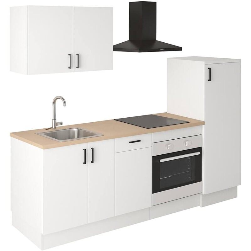 foto del prodotto dmora cucina completa picenze, composizione cucina moderna, set cucina componibile, soluzione cucina funzionale, bianco e rovere