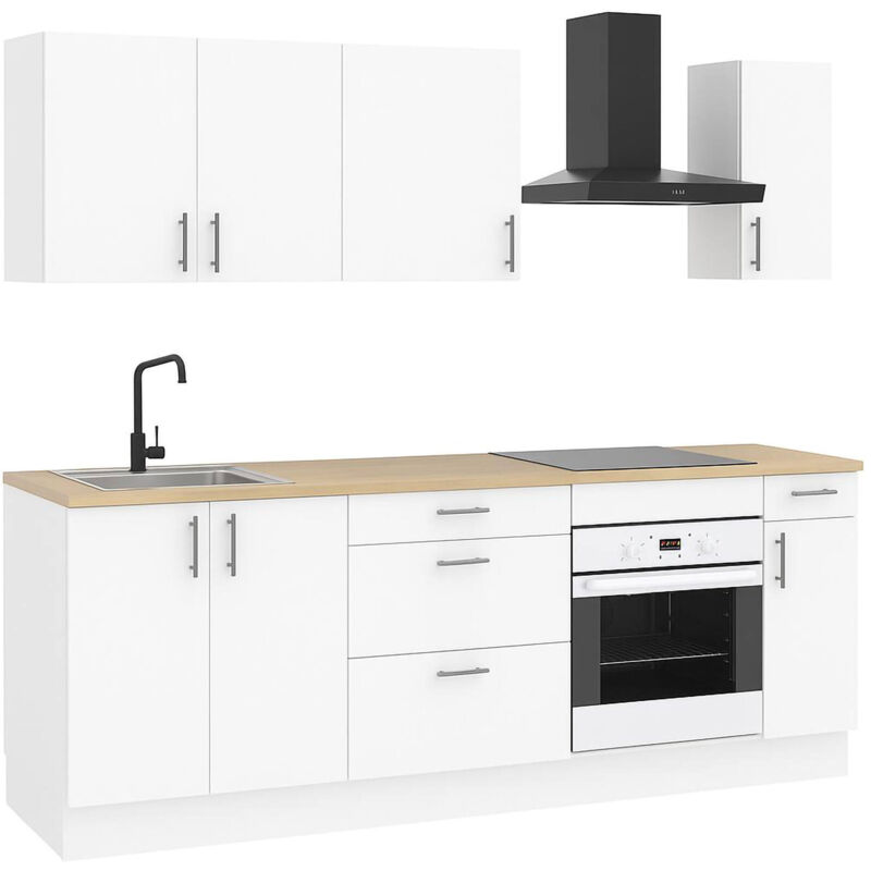 foto del prodotto dmora cucina completa silphora, composizione cucina moderna, set cucina componibile, soluzione cucina funzionale, bianco e rovere