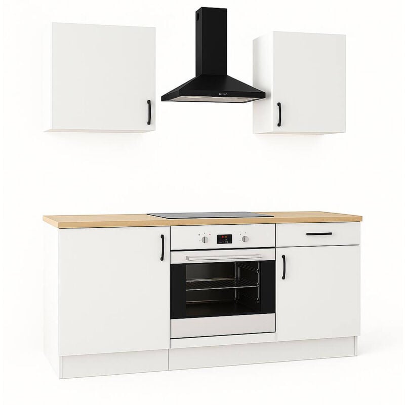 foto del prodotto dmora cucina completa thymira, composizione cucina moderna, set cucina componibile, soluzione cucina funzionale, bianco e rovere