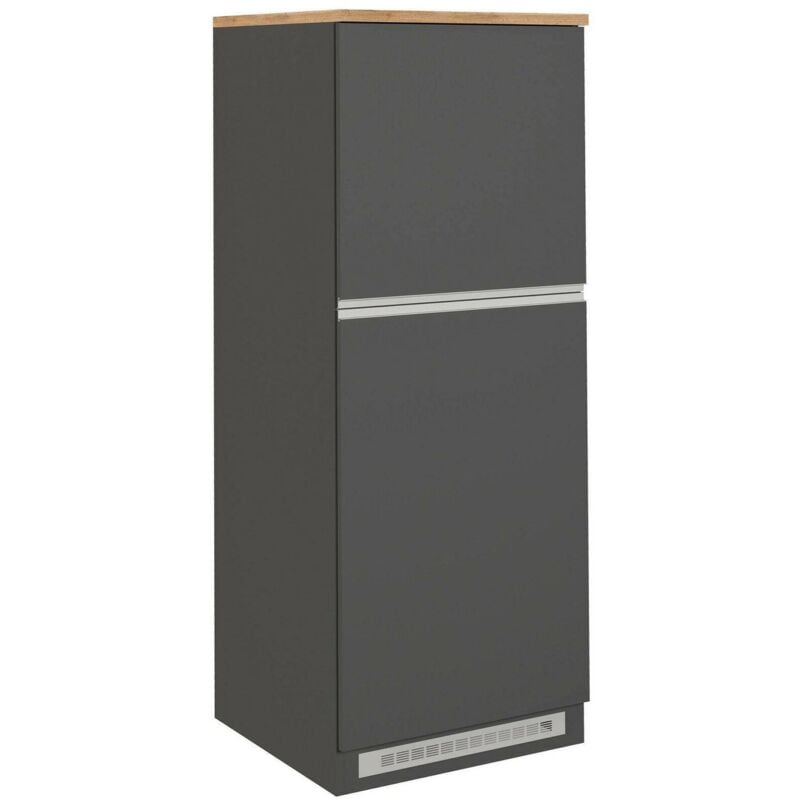 foto del prodotto dmora dispensa da cucina plinio, mobile multiuso, armadio porta frigo a 2 ante, 100 made in italy, 60x60h165 cm, antracite e rovere, con imballo