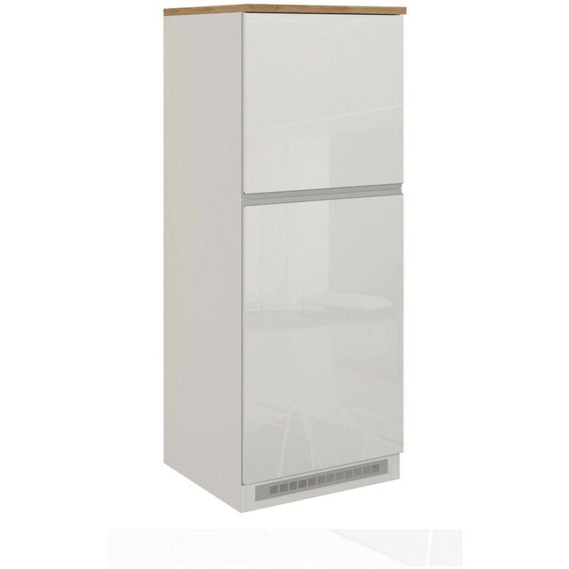 foto del prodotto dmora dispensa da cucina plinio, mobile multiuso, armadio porta frigo a 2 ante, 100 made in italy, 60x60h165 cm, bianco lucido e rovere, con