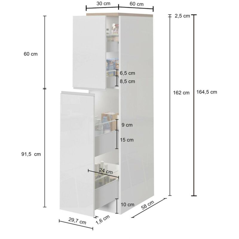 foto del prodotto dmora dispensa da cucina quintino, mobile multiuso, armadio portaoggetti a 2 cassettoni, 100 made in italy, 30x60h165 cm, antracite e ardesia, con