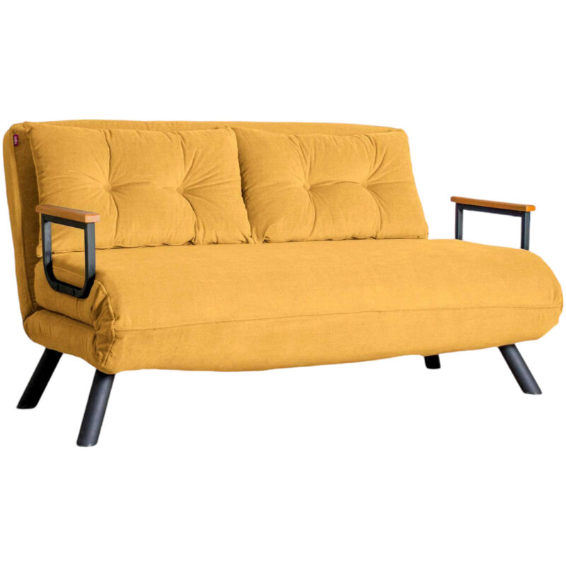 foto del prodotto dmora divano letto 2 posti merak, sof trasformabile, divanetto per ospiti, poltrona letto contenitore, 133x78 h78 cm, giallo