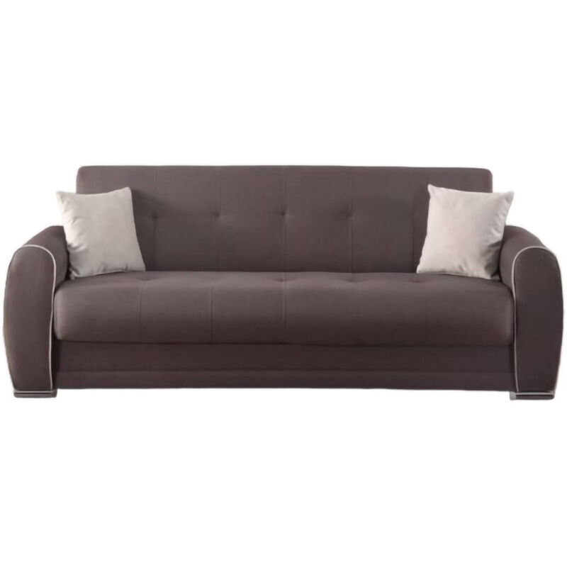 foto del prodotto dmora divano letto 3 posti alfo, divano contenitore con 2 cuscini, sof in tessuto imbottito con apertura click clack, 224x85h87 cm, grigio chiaro