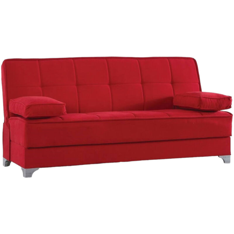 foto del prodotto dmora divano letto 3 posti andrey, divano contenitore lineare con 2 cuscini inclusi, sof da soggiorno apertura click clack, 190x87xh91 cm, rosso