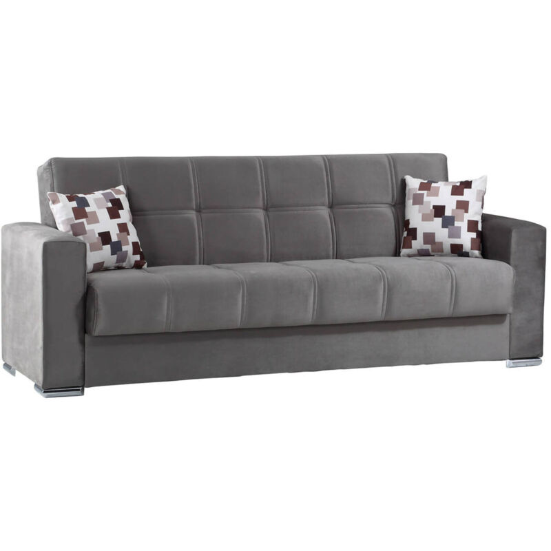 foto del prodotto dmora divano letto 3 posti arbano, divano contenitore lineare, sof da soggiorno in tessuto imbottito con apertura click clack, 226x85h91 cm, grigio