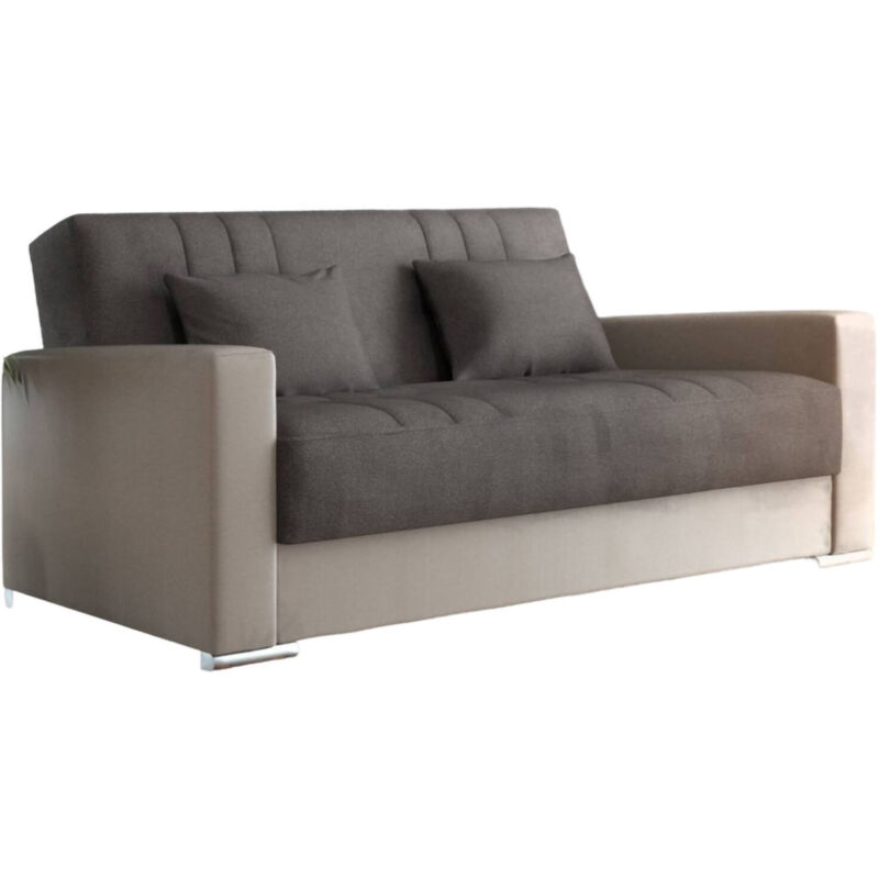 foto del prodotto dmora divano letto 3 posti arix, divano contenitore in ecopelle e tessuto, sof con apertura click clack e 2 cuscini, 230x96h101 cm, beige e grigio
