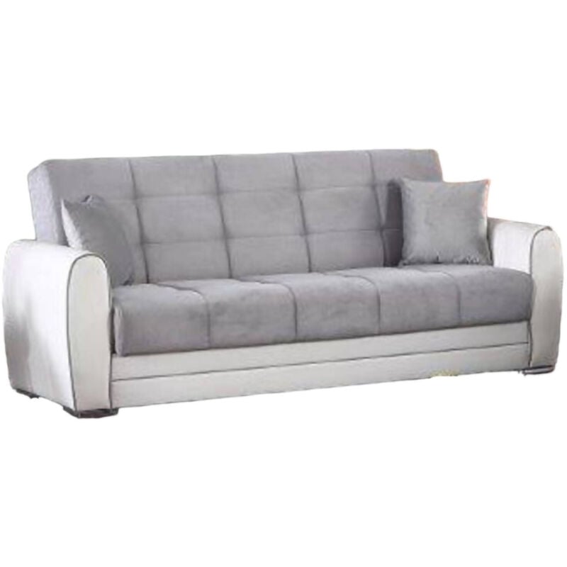 foto del prodotto dmora divano letto 3 posti dike, divano contenitore in ecopelle e tessuto, sof da soggiorno con apertura click clack, 220x84h91 cm, bianco e grigio