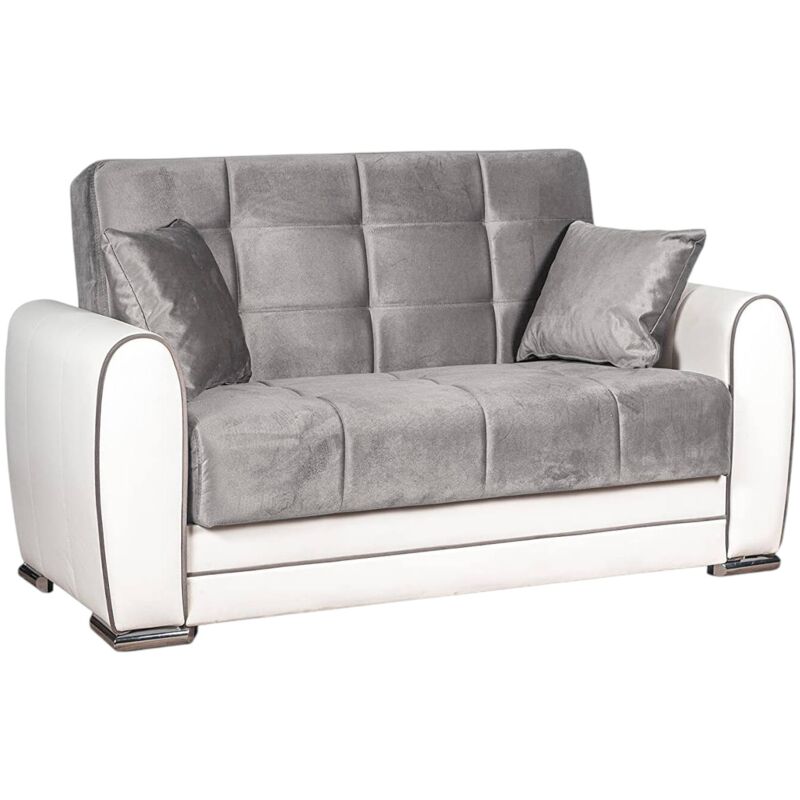 foto del prodotto dmora divano letto con penisola aloe, divano contenitore reversibile in ecopelle e tessuto, sof apertura click clack, 163x84h91 cm, bianco e grigio