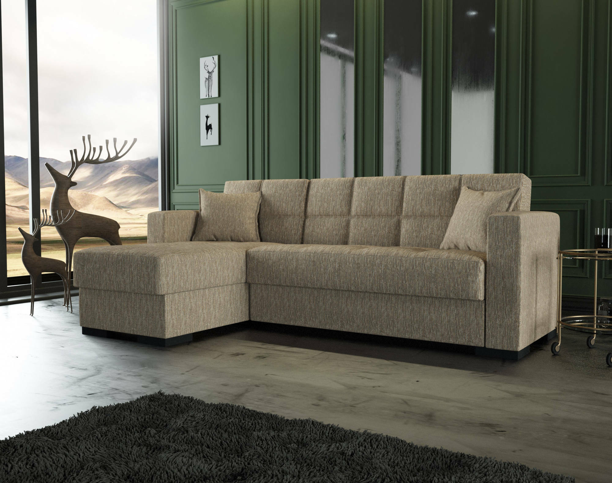 foto del prodotto dmora divano letto con penisola armadillo, divano ad angolo reversibile, sof contenitore da soggiorno con chaise longue e 2 cuscini, 230x150h81