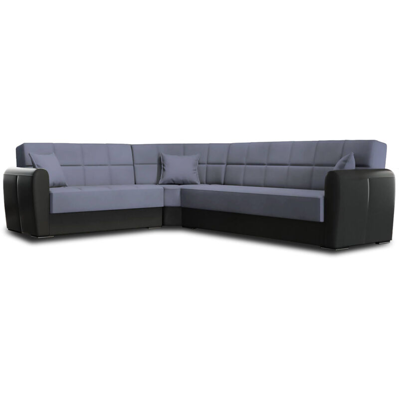 foto del prodotto dmora divano letto con penisola gaillardia, divano contenitore ad angolo in ecopelle e tessuto, sof con apertura click clack, 305x238h91 cm, nero
