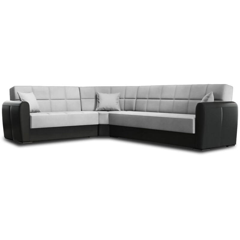 foto del prodotto dmora divano letto con penisola gaillardia, divano contenitore in ecopelle e tessuto, sof con apertura click clack, 305x238h91 cm, nero e grigio