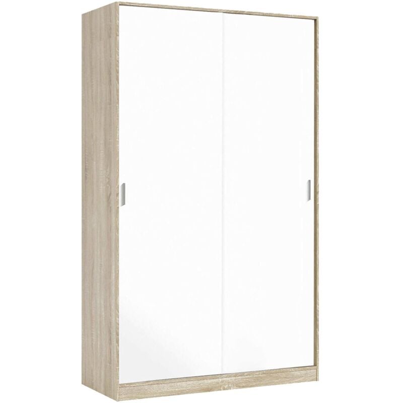 foto del prodotto dmora guardaroba 2 ante adrenalin, armadio per camera da letto, mobile con 4 ripiani e barra appendiabiti, 120x50h200 cm, rovere e bianco