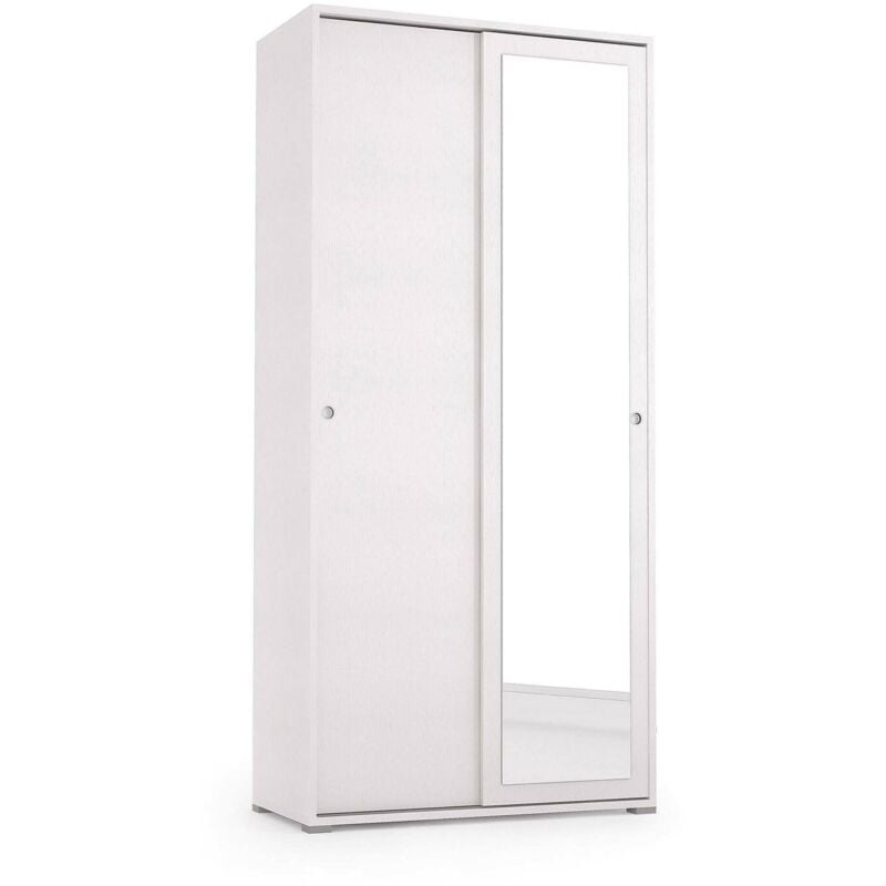 foto del prodotto dmora guardaroba abduhl, armadio a 2 ante scorrevoli e specchio, mobile con barra appendiabiti e ripiani, 100 made in italy, 90x45h195 cm, bianco