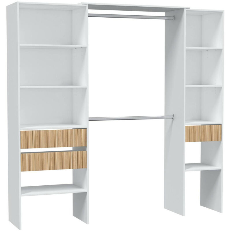 foto del prodotto dmora guardaroba grande ary, mobile camera da letto, armadio appendiabiti con ripiani e 3 cassetti, 196x40h187 cm, bianco e rovere