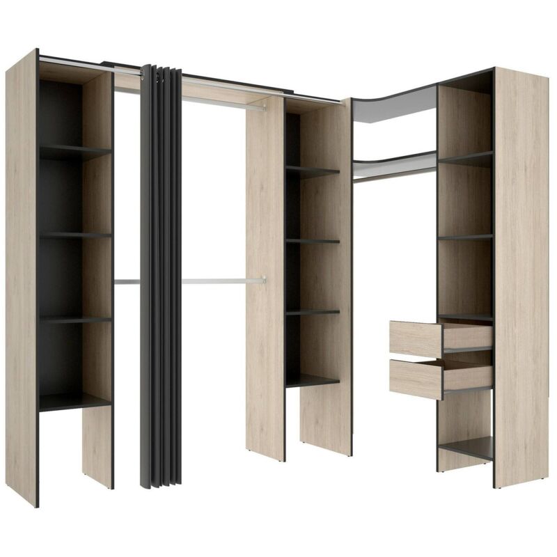 foto del prodotto dmora guardaroba grande bestone, mobile camera da letto, cabina armadio portabiti, armadio appendiabiti, 234x141 h205 cm, antracite e rovere