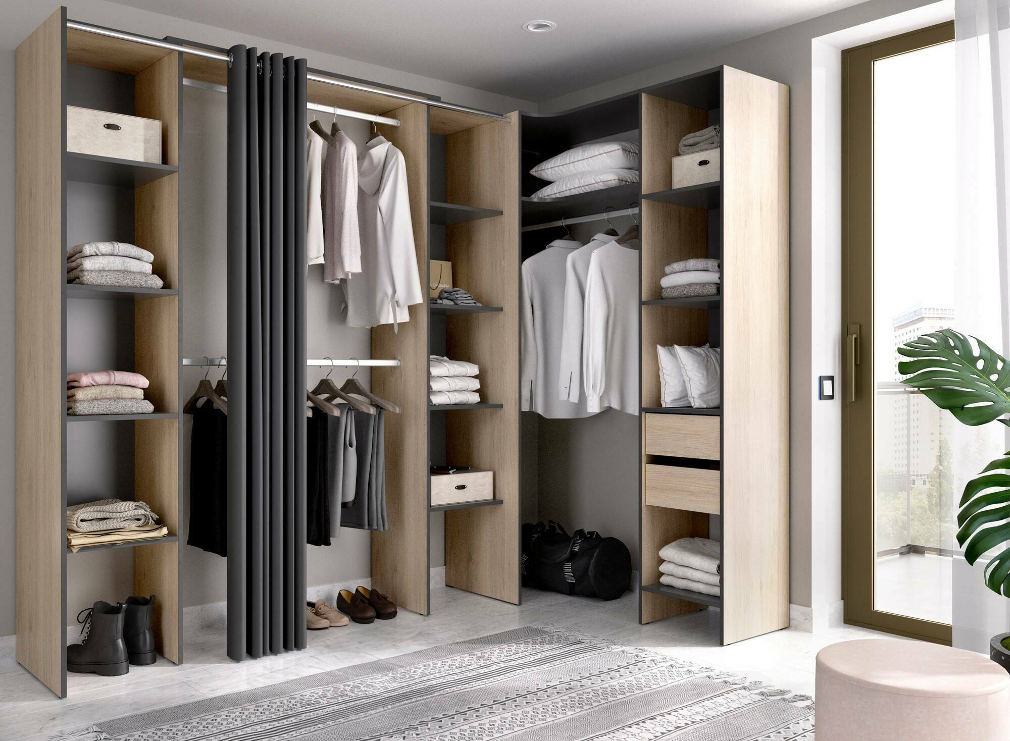 foto del prodotto dmora guardaroba grande bestone, mobile camera da letto, cabina armadio portabiti, armadio appendiabiti, 234x141 h205 cm, antracite e rovere