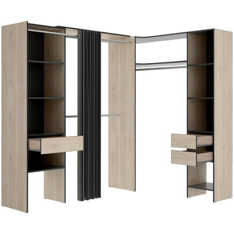 foto del prodotto dmora guardaroba grande pali, mobile camera da letto, cabina armadio portabiti, armadio appendiabiti, 214x141 h205 cm, antracite e rovere