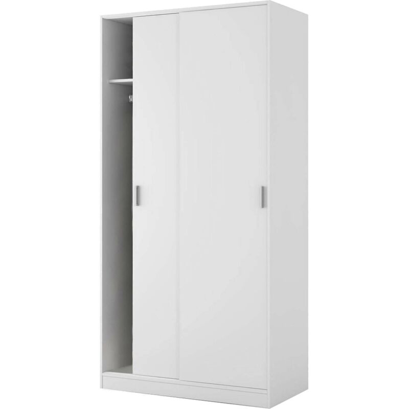 foto del prodotto dmora guardaroba lansing, armadio per camera da letto a 2 ante scorrevoli, mobile con ripiano e barra appendiabiti, cm 100x50h200, bianco, con