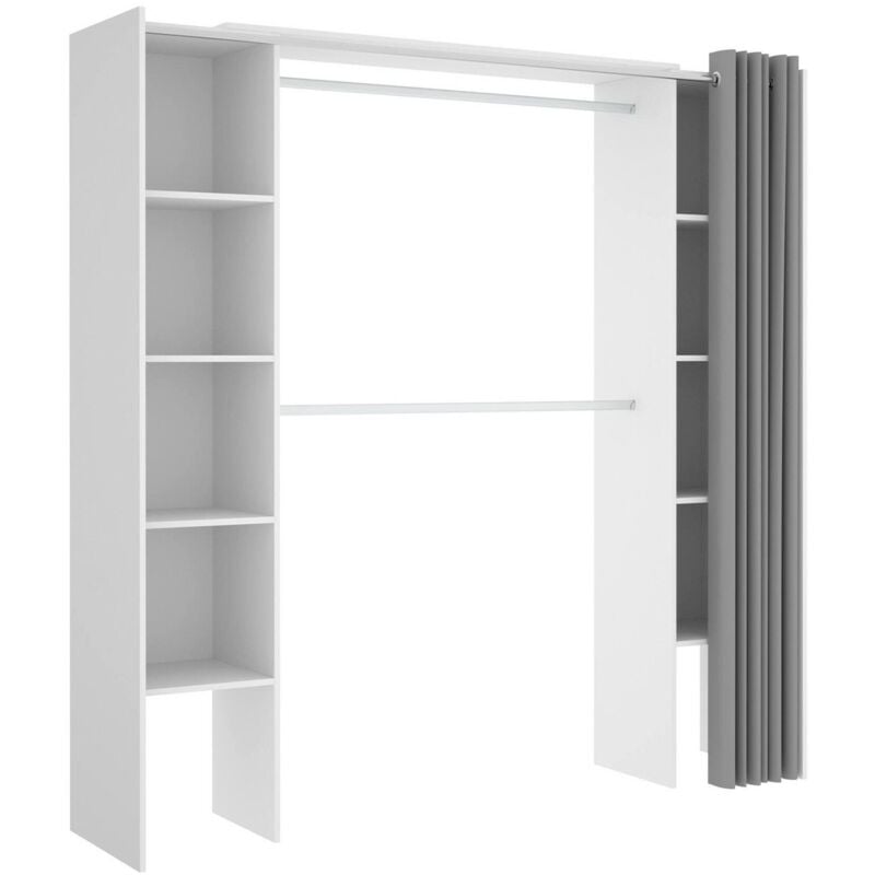 foto del prodotto dmora guardaroba manaslu, struttura per cabina armadio, mobile appendiabiti aperto, 180x50h205 cm, bianco e grigio, con imballo rinforzato