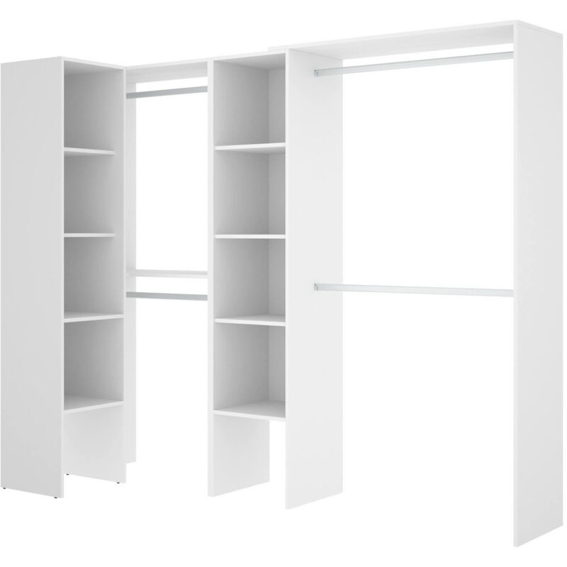 foto del prodotto dmora guardaroba quadro, struttura per cabina armadio angolare, mobile appendiabiti aperto ad angolo, 228x79h187 cm, bianco, con imballo rinforzato