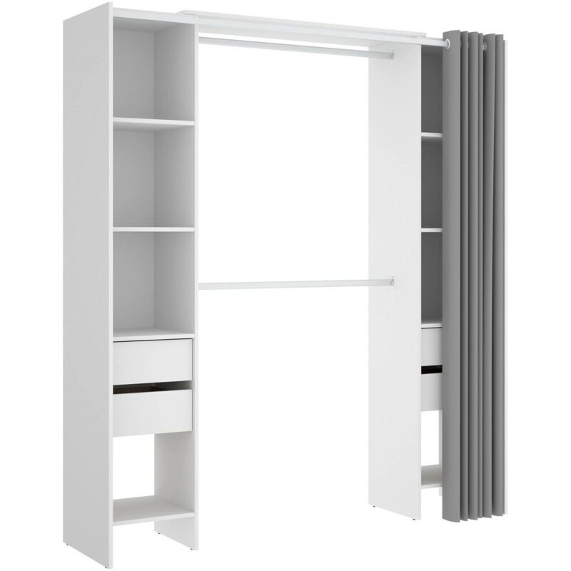 foto del prodotto dmora guardaroba resegone, struttura per cabina armadio, mobile appendiabiti aperto, 180x50h205 cm, bianco e grigio, con imballo rinforzato