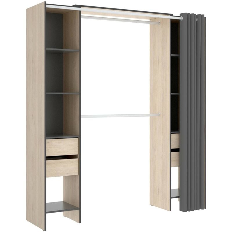 foto del prodotto dmora guardaroba resegone, struttura per cabina armadio, mobile appendiabiti aperto, 180x50h205 cm, rovere e antracite, con imballo rinforzato