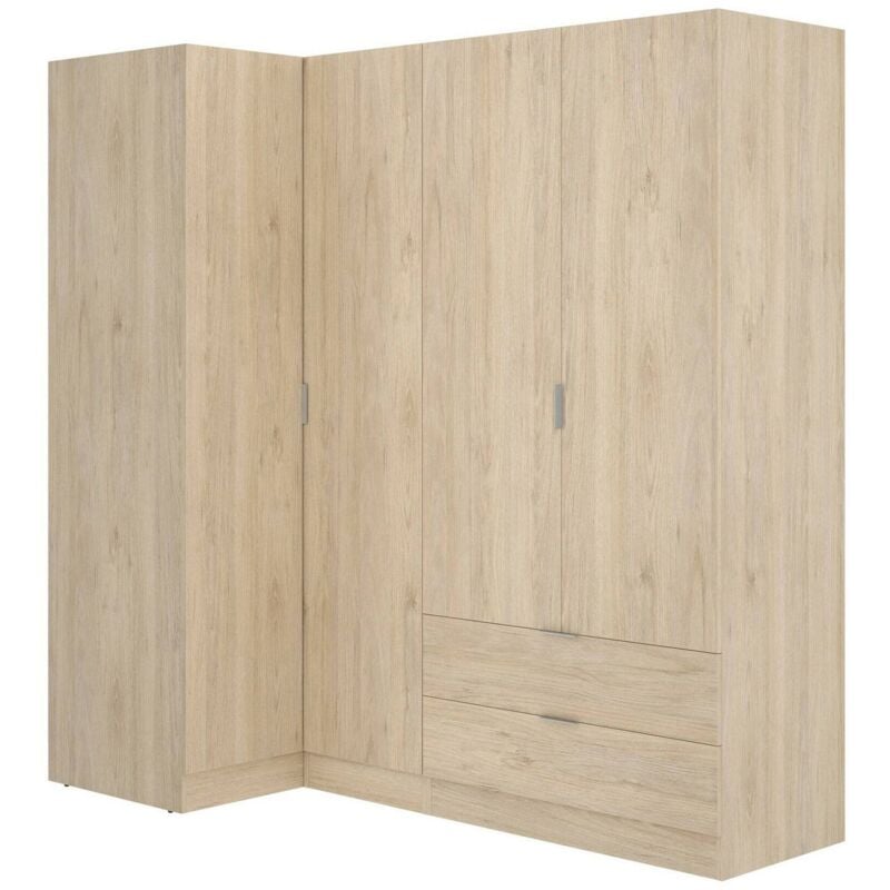 foto del prodotto dmora guardaroba sillara, mobile angolare per camera da letto, armadio appendiabiti ad angolo a 4 ante battenti, 174x91h184 cm, rovere, con imballo