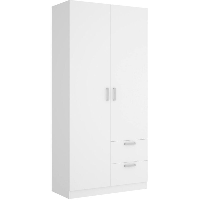 foto del prodotto dmora guardaroba velino, mobile appendiabiti per camera da letto, armadio a 2 ante battenti e 2 cassetti, 100x52h215 cm, bianco, con imballo