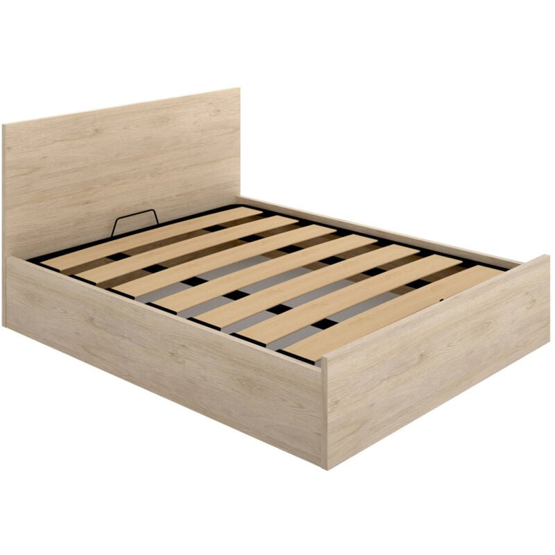 foto del prodotto dmora letto matrimoniale barolo, sommier giroletto rete inclusa, struttura letto contenitore per materasso di 150x190 cm, 197x158h95 cm, rovere