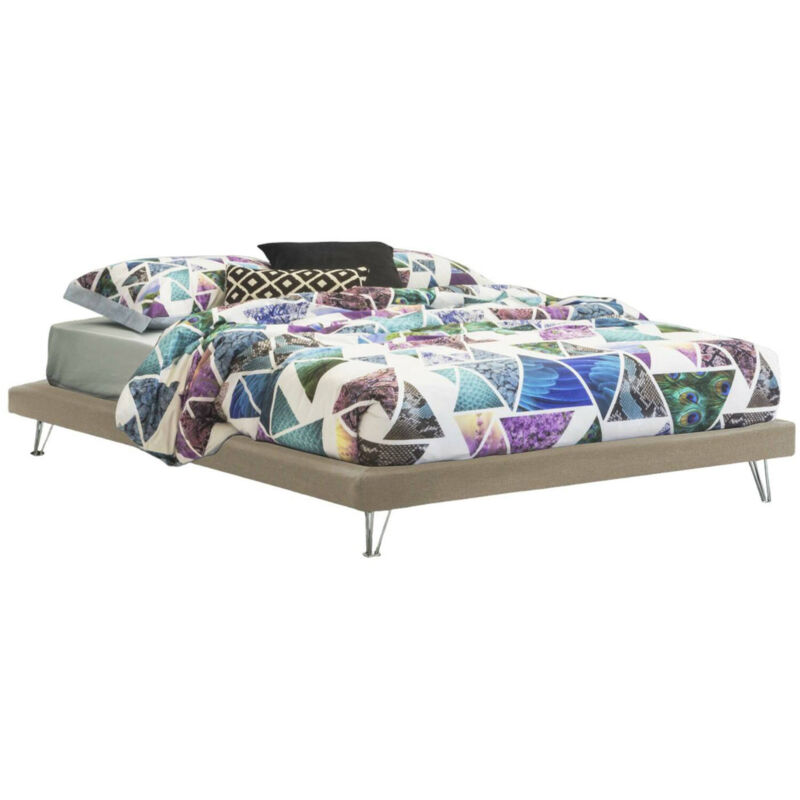 foto del prodotto dmora letto matrimoniale dferron, letto fisso in tessuto con piedini, 100 made in italy, adatto per materasso cm 160x190, beige