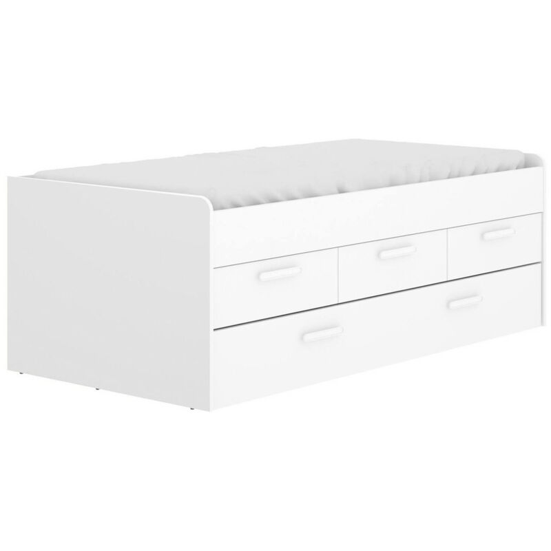 foto del prodotto dmora letto per bambini alben, struttura con secondo lettino estraibile, letto singolo per cameretta con 3 cassettoni, 194x95h68 cm, bianco, con