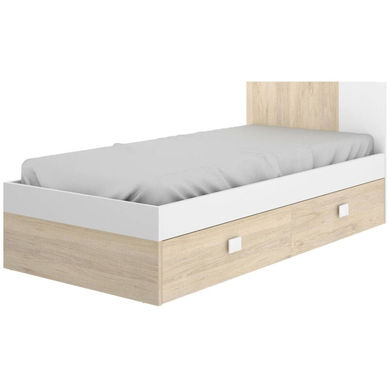foto del prodotto dmora letto per bambini allegro, struttura singola per cameretta, lettino singolo con testiera, 196x97h79 cm, bianco e rovere