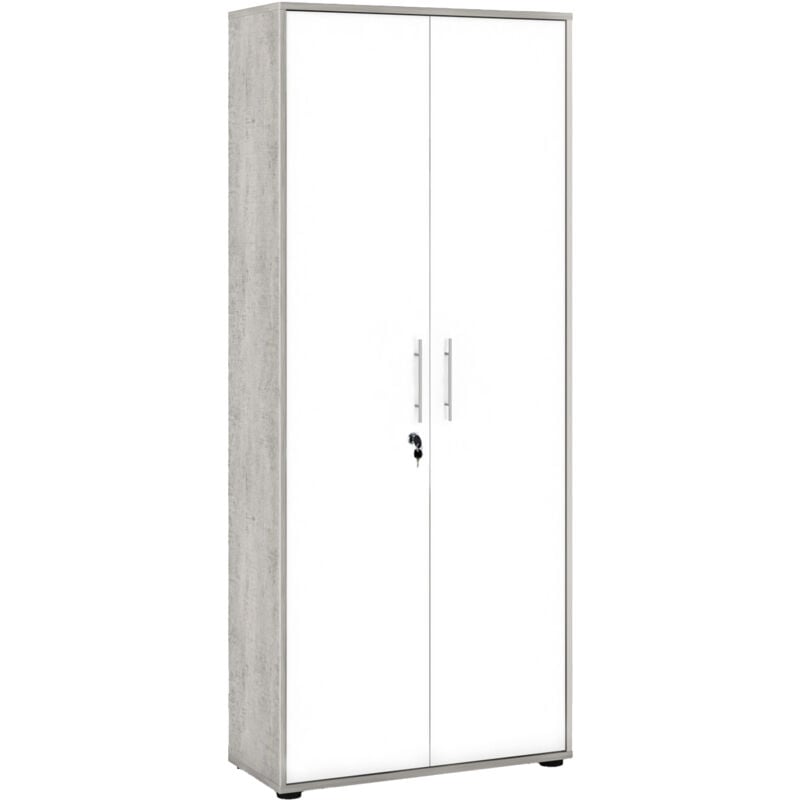 foto del prodotto dmora libreria a 2 ante e 4 ripiani con serratura, scaffale per libri e documenti, libreria portaoggetti da ufficio, cm 79x34h188, colore bianco e