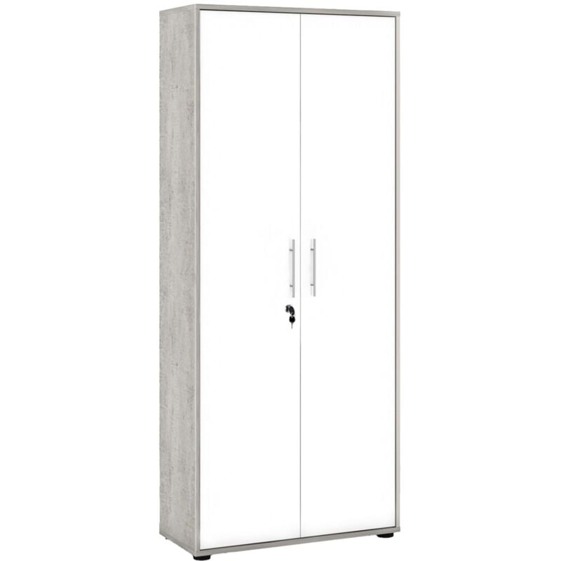 foto del prodotto dmora libreria a 2 ante e 4 ripiani con serratura, scaffale per libri e documenti, libreria portaoggetti da ufficio, cm 79x34h188, colore bianco e