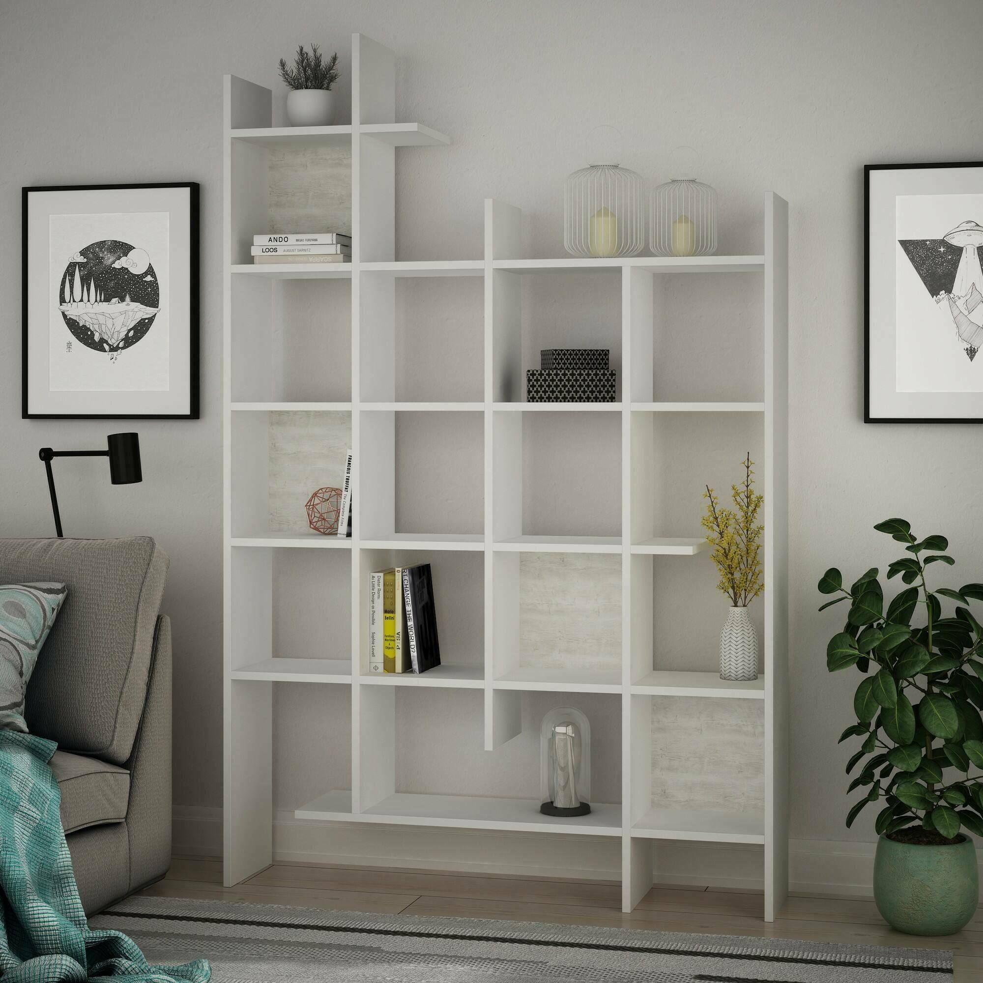 foto del prodotto dmora libreria achela, scaffale da ufficio, mobile portalibri, biblioteca, 122x26h188 cm, bianco