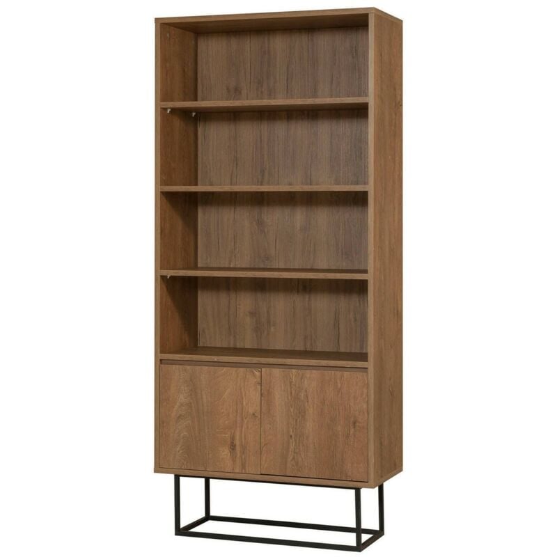 foto del prodotto dmora libreria almeni, scaffale da ufficio, mobile portalibri, biblioteca, 80x36h182 cm, noce e nero, con imballo rinforzato, con imballo rinforzato