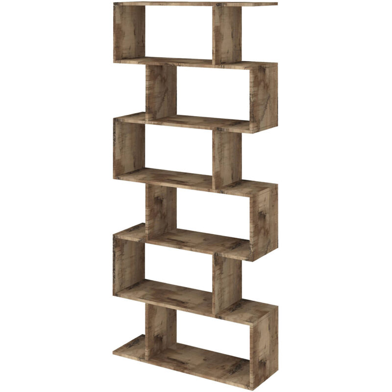 foto del prodotto dmora libreria alta a zig zag a 6 scaffali aperti, made in italy, scaffale per libri e documenti, libreria da ufficio, cm 80x25h192, colore acero,