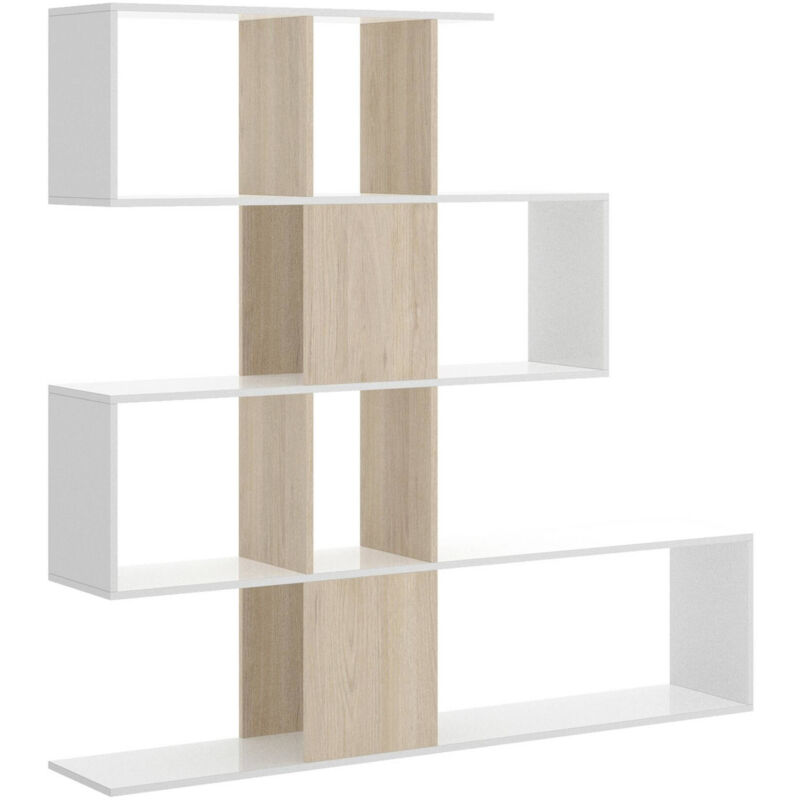 foto del prodotto dmora libreria ax, scaffale da ufficio multiuso, mobile biblioteca portalibri a 4 ripiani, 145x29h145 cm, bianco lucido e rovere