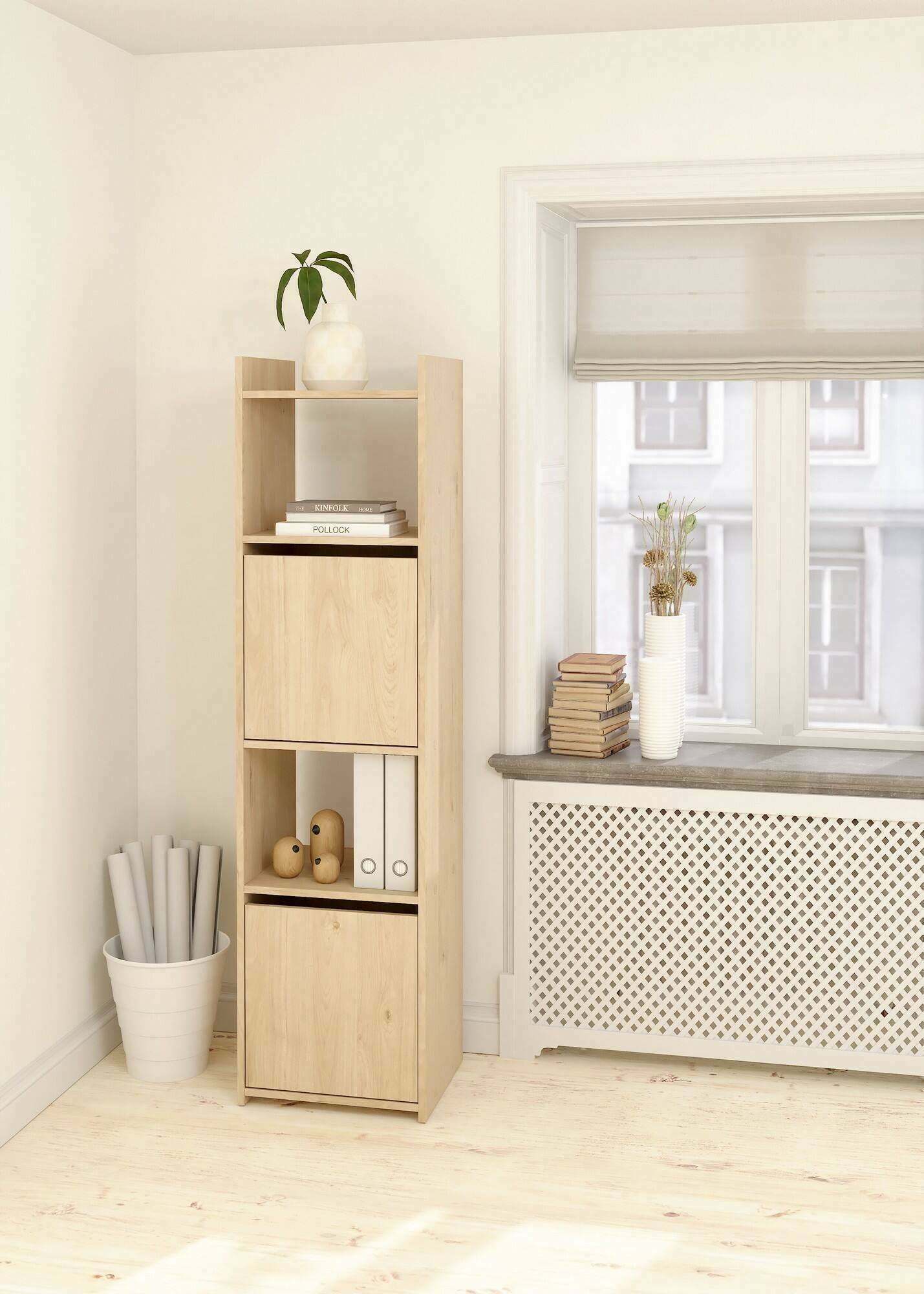 foto del prodotto dmora libreria claric, scaffale da ufficio, mobile portalibri, biblioteca, 40x34 h155 cm, rovere