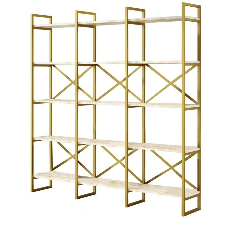 foto del prodotto dmora libreria gauro, scaffale da ufficio, mobile portalibri, biblioteca, 170x30h175 cm, bianco e oro