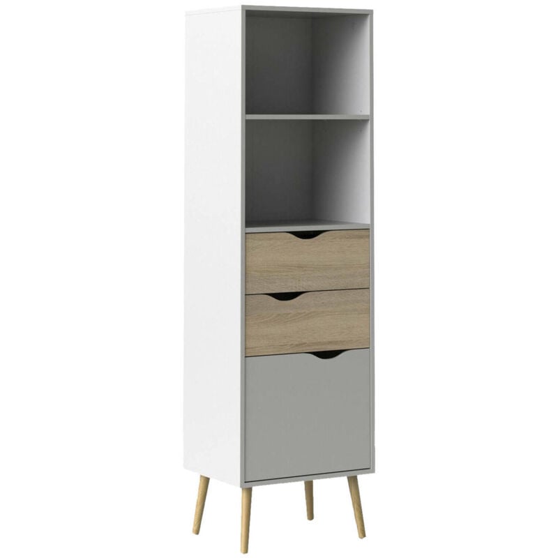 immagine 0 del prodotto dmora libreria in stile scandi a due ripiani due cassetti e un antina, colore bianco e rovere, misure 50 x 171 x 39 cm, con imballo rinforzato