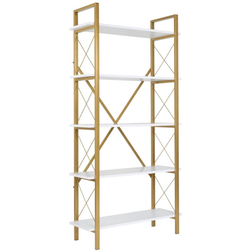foto del prodotto dmora libreria martone, scaffale da ufficio, mobile portalibri, biblioteca, 90x34 h180 cm, bianco e oro