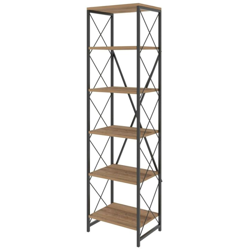 foto del prodotto dmora libreria yildun, scaffale da ufficio, mobile portalibri, biblioteca, 50x30h180 cm, quercia e nero, con imballo rinforzato, con imballo
