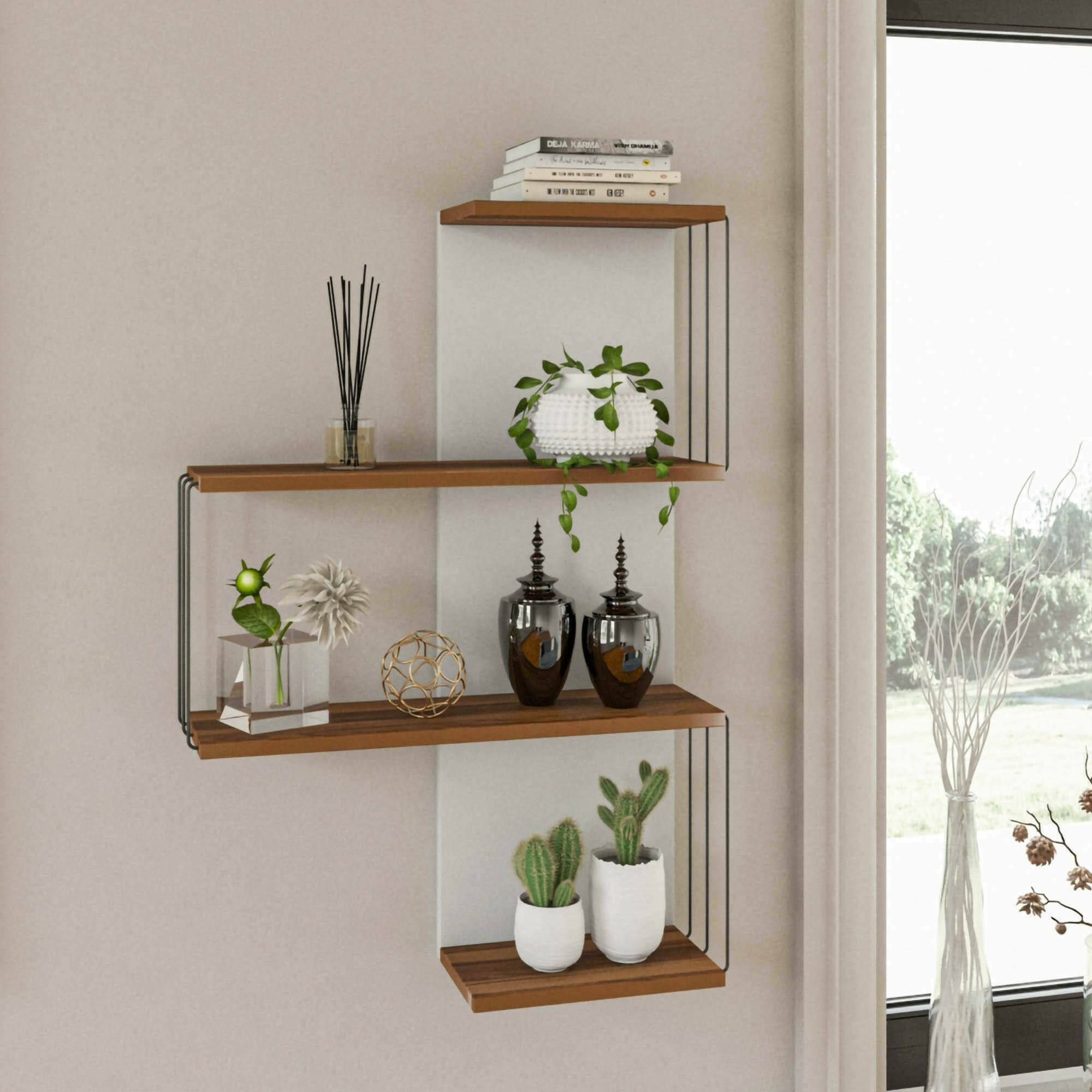 foto del prodotto dmora mensola hadar, scaffale, ripiano a muro, scaffalatura multiuso, 64x19h96 cm, quercia e bianco, con imballo rinforzato, con imballo rinforzato